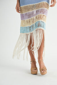 Luna | Fringe Crochet Midi Dress In Periwinkle