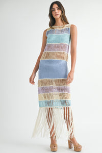 Luna | Fringe Crochet Midi Dress In Periwinkle