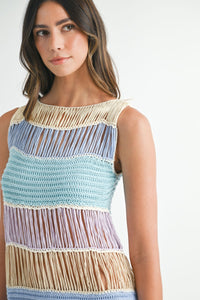 Luna | Fringe Crochet Midi Dress In Periwinkle