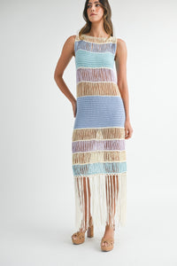 Luna | Fringe Crochet Midi Dress In Periwinkle