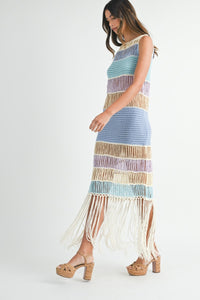 Luna | Fringe Crochet Midi Dress In Periwinkle
