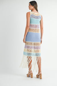 Luna | Fringe Crochet Midi Dress In Periwinkle