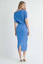 Load image into Gallery viewer, Cynthia | Blue | One shoulder pleated midi dress
