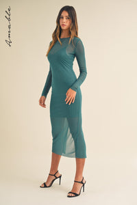 Juliet | Teal Rhinestone Mesh Long Sleeve Maxi Dress