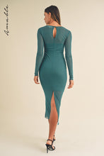 Load image into Gallery viewer, Juliet | Teal Rhinestone Mesh Long Sleeve Maxi Dress
