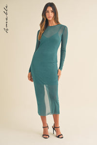 Juliet | Teal Rhinestone Mesh Long Sleeve Maxi Dress