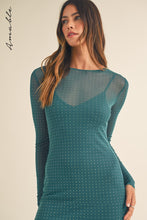 Load image into Gallery viewer, Juliet | Teal Rhinestone Mesh Long Sleeve Maxi Dress
