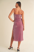 Load image into Gallery viewer, Kayla | Purple Cowl Neck Midi Dress
