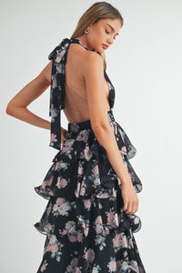 Flora | Tiered Halterneck Floral Maxi Dress