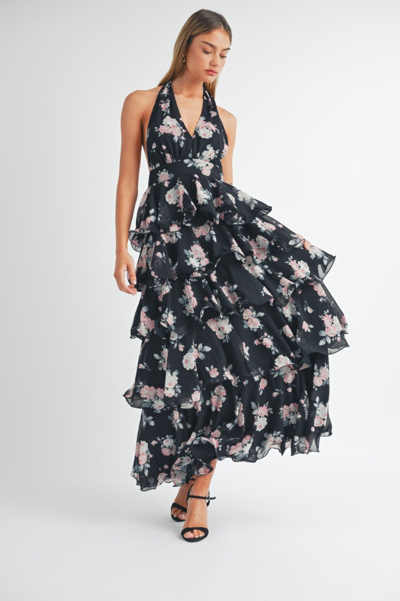 Flora | Tiered Halterneck Floral Maxi Dress