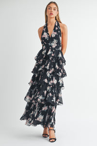 Flora | Tiered Halterneck Floral Maxi Dress