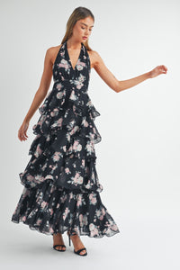 Flora | Tiered Halterneck Floral Maxi Dress