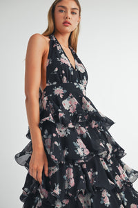 Flora | Tiered Halterneck Floral Maxi Dress