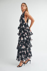 Flora | Tiered Halterneck Floral Maxi Dress