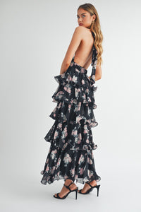 Flora | Tiered Halterneck Floral Maxi Dress