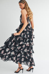 Flora | Tiered Halterneck Floral Maxi Dress