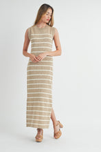 Load image into Gallery viewer, Maggie | Taupe Sleeveless Striped Sweater Dress
