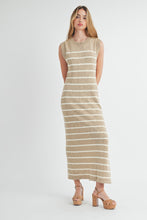 Load image into Gallery viewer, Maggie | Taupe Sleeveless Striped Sweater Dress
