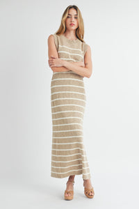 Maggie | Taupe Sleeveless Striped Sweater Dress