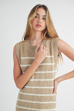 Load image into Gallery viewer, Maggie | Taupe Sleeveless Striped Sweater Dress
