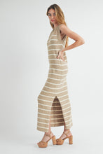 Load image into Gallery viewer, Maggie | Taupe Sleeveless Striped Sweater Dress
