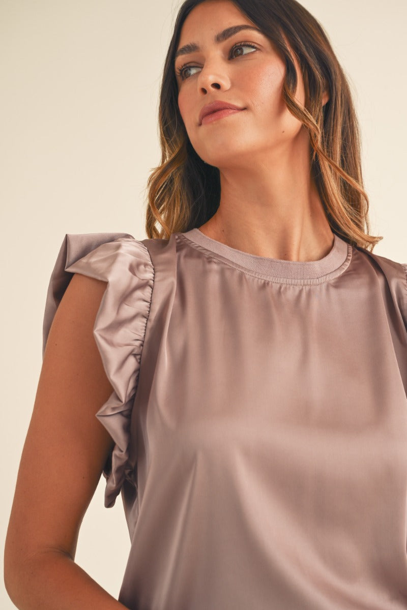 Amie Silky Ruffle Top | Lavender