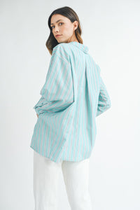 Cindy | Aqua | Stripped button down shirt