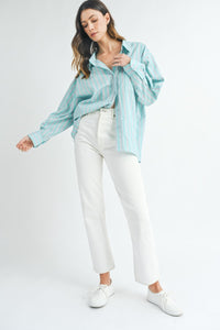 Cindy | Aqua | Stripped button down shirt