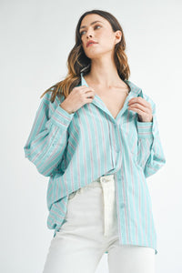 Cindy | Aqua | Stripped button down shirt