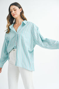 Cindy | Aqua | Stripped button down shirt