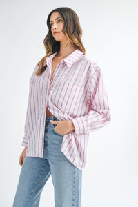 Cindy | Pink | Stripped button down shirt