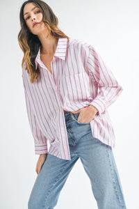 Cindy | Pink | Stripped button down shirt