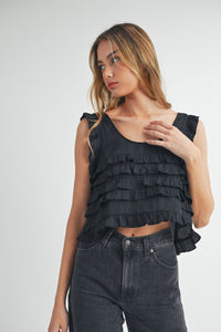 Phinx | Black Ruffle Tank