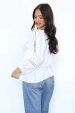 Load image into Gallery viewer, Tops Long Sleeve Eyelet Tie-Neck Blouse
