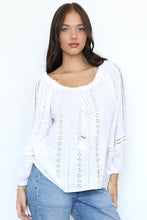 Load image into Gallery viewer, Tops Long Sleeve Eyelet Tie-Neck Blouse

