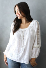 Load image into Gallery viewer, Tops Long Sleeve Eyelet Tie-Neck Blouse
