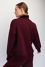 Load image into Gallery viewer, Maddie | Scuba Ribbed Mock Neck Pullover | Dark Cherry

