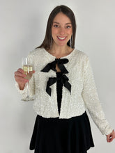 Load image into Gallery viewer, Coats &amp; Jackets Sequin Bow Jacket | Off White
