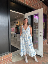 Load image into Gallery viewer, Dresses XS Marion | Blue &amp; Cream Floral with Tie shoulders
