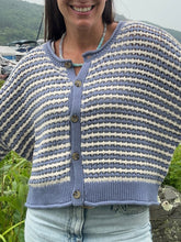 Load image into Gallery viewer, Sweater Scarlett | Dusty Blue Textured Stripe Crochet Knit Button Down Cardigan
