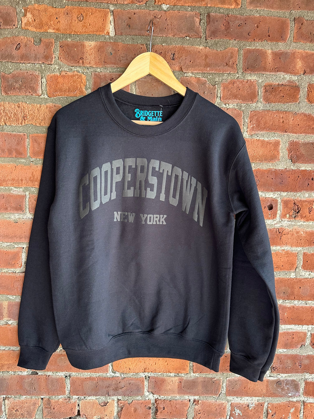 Cooperstown NY Varsity | Black/ Black Crewneck Graphic Sweatshirt