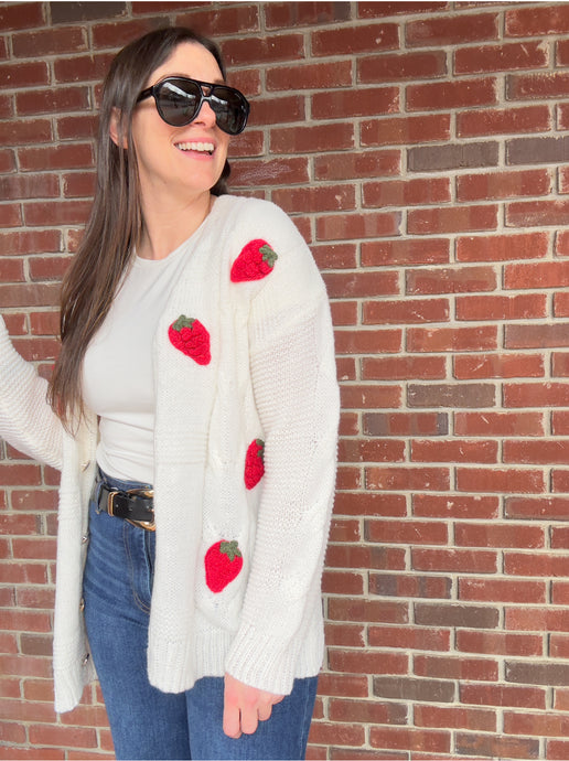 Strawberry Fields Cardigan in White

Experience the height of comfort and style with our Strawberry Fields Cardigan. Made with high-quality materials, this stunning white cardigan radiates sophistication and charm. Featuring a timeless design and flawless craftsmanship, our cardigan is the must-have addition to your wardrobe, effortlessly elevating any outfit with its blend of glamour and coziness. Don't miss out on the Strawberry Fields Cardigan, the perfect embodiment of refined taste and exquisite f