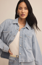 Load image into Gallery viewer, Coats &amp; Jackets Cropped All Day Knit Denim Jacket | Washed Indigo
