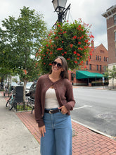 Load image into Gallery viewer, Sweater Bonnie | Chocolate Crochet Cardigan Sweater
