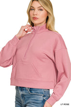 Load image into Gallery viewer, Sweatshirt Scuba Half Zip Pullover with Kangaroo Pocket | Light Rose
