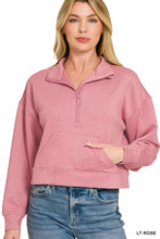 Load image into Gallery viewer, Sweatshirt Scuba Half Zip Pullover with Kangaroo Pocket | Light Rose
