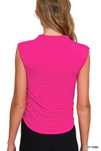 Load image into Gallery viewer, Tops Rosalie | Double Layered Ruched Side Mock Neck Top | Hot Pink
