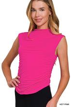 Load image into Gallery viewer, Tops Rosalie | Double Layered Ruched Side Mock Neck Top | Hot Pink
