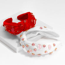 Load image into Gallery viewer, Velour Heart Rhinestone Headband | White
