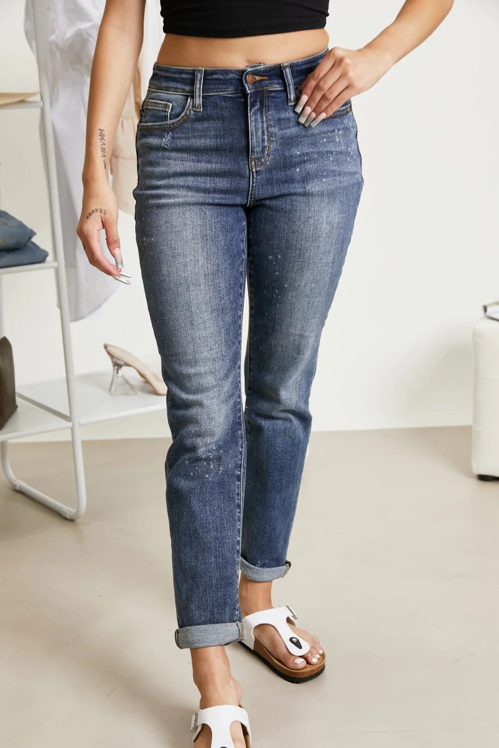 Eva | Bleach Splash Boyfriend Jeans | Judy Blue